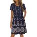 Summer Women's Beach Print Bohemian Style Floral Short Sleeved Dress With Pockets_ecoleips.com