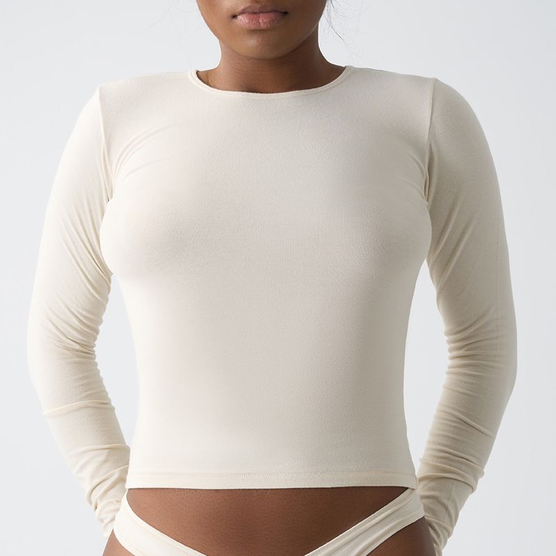 Women's Slim Fit Cotton Jersey Long Sleeve T-Shirt - Stretchy, Breathable & Moisture-Wicking - Round Neck Casual Top For Work & Daily Wear_ecoleips.com