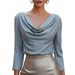 Women's Clothing Autumn/Winter Solid Color Flowy Pleated V Neck Women’s V-Neck Blouse – Wrinkle-Resistant Drape, Solid Color, Elegant & Office-Ready_ecoleips.com