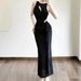 AD294 Sweet, Sexy, Fashionable, Asymmetrical Hem, Waist-cinching, Tie-waist, Bodycon, Summer Slim-fit, Elegant Knitted_ecoleips.com