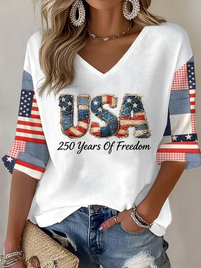 Women's V Neck Summer Top 3 Digital Print Short Sleeve Casual Tee T-Shirt_ecoleips.com