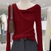 girl High-End Elegant Gray Scoop Neck Long Sleeve Knitted Sweater For Women, Autumn And Winter Design, Slim Fit Sweater,_ecoleips.com