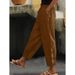 Suitable For All Seasons Spring And Autumn New Women's Cotton Linen Solid Color Fashion Casual Daily Side Pocket Hem Hollow Button Long Pants_ecoleips.com