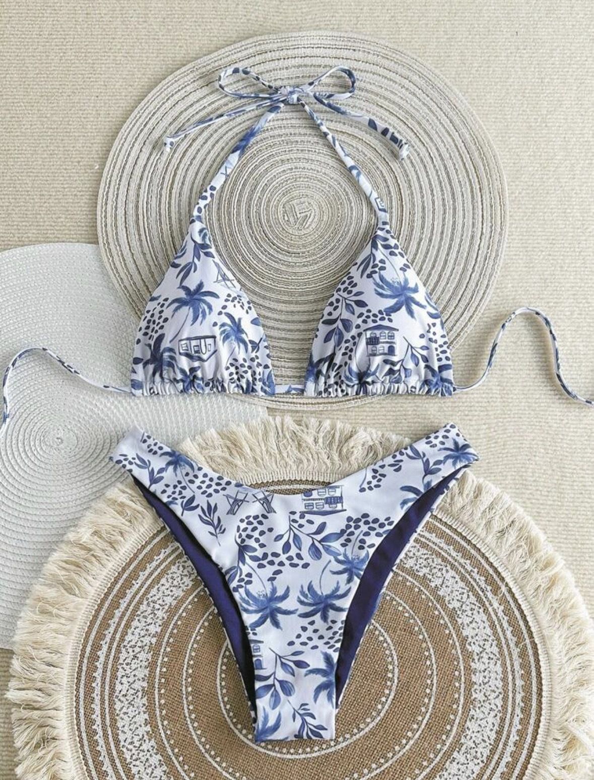 Women's Floral Tie-Dye Bikini Set Trendy Blue Print Two Piece Swimsuit for Beach And Vacation Versatile Summer Essential_ecoleips.com