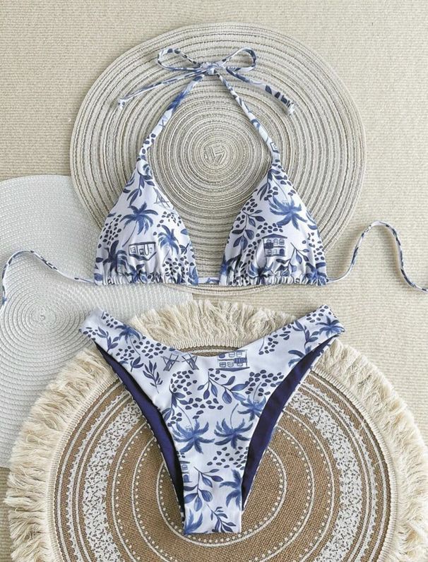 Women's Floral Tie-Dye Bikini Set Trendy Blue Print Two Piece Swimsuit for Beach And Vacation Versatile Summer Essential_ecoleips.com