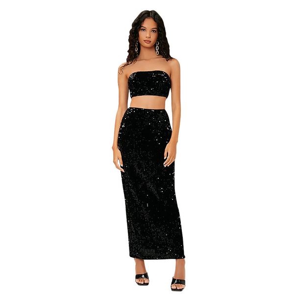 Sequin Backless Women's High-End Sense Tube Top Little Casual Fashion Set Women_ecoleips.com