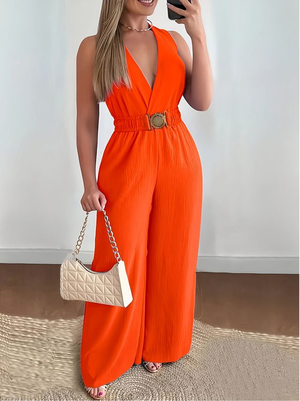 cross-border European And American Women's V-neck, Sleeveless, Diagonal Pocket, Solid Color, Sexy, Loose, Elastic_ecoleips.com