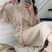 Women's Belted High-Neck Knit Dress – A-Line Long Sleeve Sweater Dress – Japanese Minimalist Style (One Size Fits S-L)_ecoleips.com