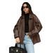 Women's Clothing Retro Brown Leather Jacket For Women Loose Fit Mid Length Style Fashion Women's Clothing Suit Collar_ecoleips.com