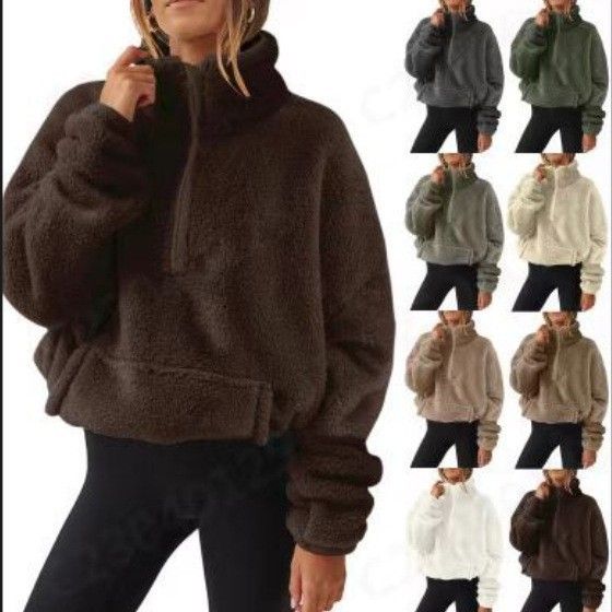 New Autumn And Winter Plush Women's Half-Zip Stand-Up Collar Sweatshirt_ecoleips.com