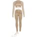 Women's Clothing Women's Sexy Two Piece Set Long Sleeved Top And Tight Fitting Pants Hollow Out Lace Up Design Style Autumn Winter_ecoleips.com