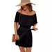 Cross-border Foreign Trade Women's Clothing European Station Summer New One-shoulder Sexy Pleated Three-quarter_ecoleips.com