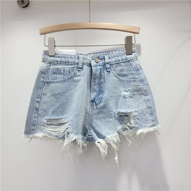Women's Clothing Shorts For Women New Summer Wear High Waist Slim Heavy Color Hot Diamond Hot Girl Wide Leg Hot Pants_ecoleips.com