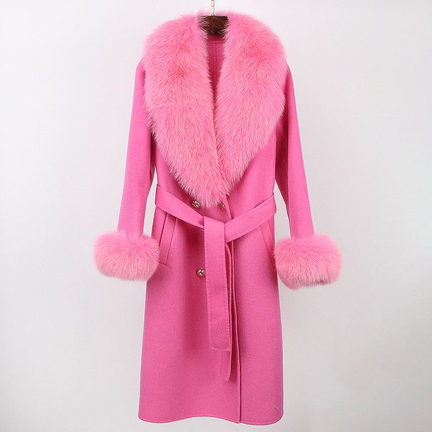 Women's Clothing Luxury Fox Fur Collar Wool Blend Coat Women's Winter Trench Coat Double Breasted Long Coat With Handmade Detailing ( Slim Fit)_ecoleips.com