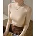 2025 High End Threaded Stand Up Collar T-Shirt For Women, Long Sleeved, 2025 Autumn Winter New Item, Slimming And Sexy Slim_ecoleips.com