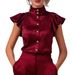 Women's Clothing Satin Stand Collar Ruffle Sleeve Shirt Women's Clothing Versatile Office Commuting Top Style_ecoleips.com