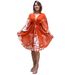 Women's Clothing Casual Fashion Printed Tie Strap Slit V Neck Long Sleeve Dress_ecoleips.com