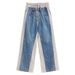 Women's Clothing Temperament Denim Contrast Color Stitching High Waist Wide Leg Jeans Autumn New Style Fashionable Slim All Match Casual Pants_ecoleips.com