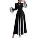 Stand Up Collar Zipper Design High Grade Lace Splicing Trumpet Sleeve Long Elegant Dress_ecoleips.com