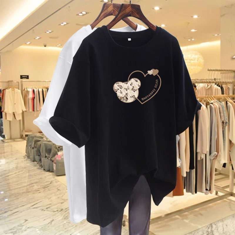 Women's Clothing Plus Size Short Sleeve T-Shirt Korean Style Loose Casual Fashionable Versatile Mid-Length Summer Wear For Youthful Look_ecoleips.com