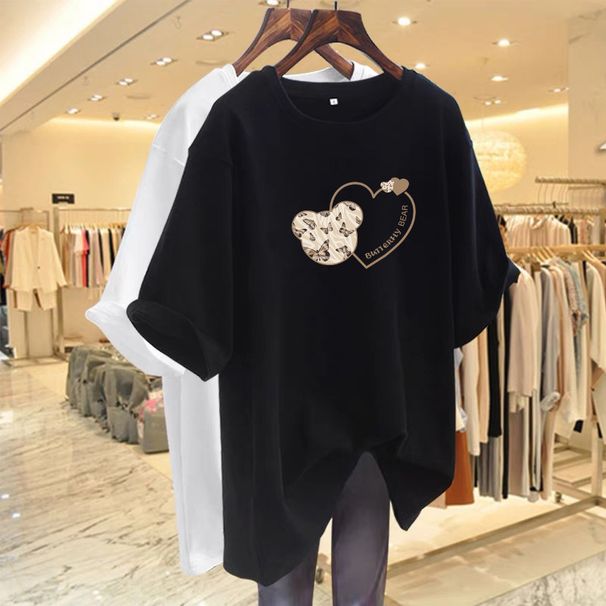 Women's Clothing Plus Size Short Sleeve T-Shirt Korean Style Loose Casual Fashionable Versatile Mid-Length Summer Wear For Youthful Look_ecoleips.com