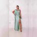 Women's Clothing Oblique Collar Raglan Sleeves Pleated Waist Slit Sexy Long Skirt_ecoleips.com