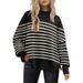 Women's Round Neck Bat Wing Long-Sleeve Knit Sweater With Side Slit And Oversized Size_ecoleips.com