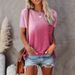 Summer Women's Round Neck Short Sleeve Top Tie Dye Print With Pockets_ecoleips.com