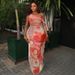 Women's Printed Slimming Bodycon Dress European American Style Asymmetrical Neck Sleeveless Strapless Long Dress_ecoleips.com