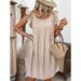 Round Neck Dress, European And American Solid Color Mid Skirt, Summer Ruffle Edge Solid Color Round Neck Loose Mid Skirt For Women_ecoleips.com