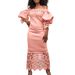 Women's New Off-Shoulder Lace Patchwork Evening Lantern Sleeve OL Bridesmaid Dress_ecoleips.com
