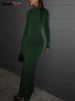 Weird Puss Hipster Ruched Dress Women O-NeckFull Sleeve Skinny Stretch Robe Autumn Trend Simple Classic Pleats Long Bodycon_ecoleips.com
