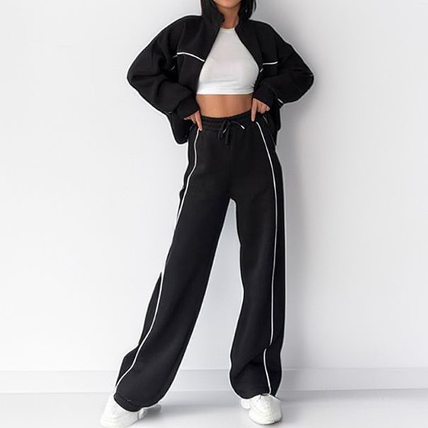Summer Women's Casual Sports Sweatshirt Set Solid Striped Fashion European American Style Foreign Trade Clothing_ecoleips.com