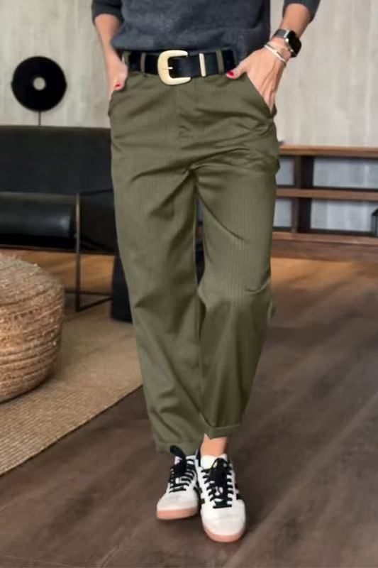 Women's High Waist Straight Leg Pants – Classic Versatile Trousers For Work & Casual (Sea Blue/Black/Greyish/Dark Brown/White/Olive Green)_ecoleips.com