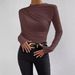 Aria Basics Aria Basics 2025 Cross-Border European And American Solid Color Slim Fit Base Shirt Versatile Ruched Design Long Sleeve T-Shirt_ecoleips.com