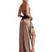 Women's Clothing New Style Solid Color Sexy Waist Slim Fit Pleated Slit Satin Dress Long Skirt_ecoleips.com