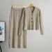 Elegant Knit Sweater & Skirt Set - Slim Fit Cardigan With Knee-Length Pencil Skirt (Brown, Beige, Black, Nude, Gray) - One Size Fits Most_ecoleips.com