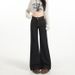 6313#American-style Denim Flared Jeans For Women, Dark Blue, Non-tight-fitting, Casual Straight-leg Bell-bottom Pants_ecoleips.com