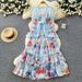 Women's French Style Floral Print Dress V Neck Long Sleeve Fitted Waist A Line Skirt Elegant Long Dress For Commuting Spring_ecoleips.com