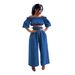 Women's Clothing One Shoulder Navel Baring Top Short Sleeved Wide Leg Solid Color Denim Suit For Women_ecoleips.com
