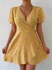 independent Site Cross-border E-commerce European And American Lace-up Waist Short-sleeve V-neck Women's Dress_ecoleips.com