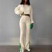 Cropped Knit Sweater & Slit Hem Pants Set – Contrast Panel Ribbed Two-Piece Outfit For Women (Hot Pink, S/M/L)_ecoleips.com