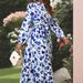 Floral Print Muslim Abaya Dress With Stand Collar, Ruffle Trim, Waist Tie & Elegant Long Sleeves_ecoleips.com