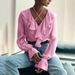 Women's Clothing New Style Ruffled Solid Color V Neck Puff Sleeve Shirt Spring And Autumn Niche Design Versatile Top_ecoleips.com
