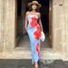 Vacation Style, High-end Feeling, Summer Fresh, Contrasting Color, Dyed Print, Slim Fit, Strapless, Slit Long Dress_ecoleips.com