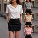 Women's Casual V-Neck Short Sleeve Loose Fit Pullover T-Shirt - Breathable Waffle Knit Fabric(White, Gray, Beige, Pink) - S-XXXL_ecoleips.com