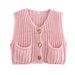 K New Women's Pocketless Sleeveless Short Cardigan Vest;_ecoleips.com