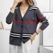 Women's Clothing Retro Contrast Color Striped Knitted Cardigan Fashionable And Versatile Temperament Casual Long Sleeves_ecoleips.com
