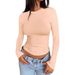 Women's Slim Fit Long Sleeve Top Round Neck Versatile Solid Color American Style For Autumn Casual Wear_ecoleips.com