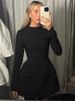 TARUXY Elegant Long Sleeve Slim Mini Dress For Women A-Line High Waist Two Pockets Solid Autumn Winter New Party Dress Female_ecoleips.com